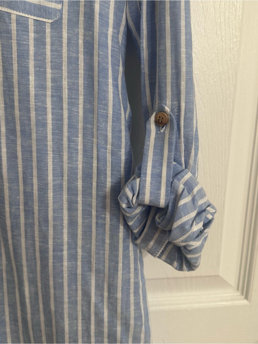Zara Blue White Striped Linen Blend Shirt Dress Size S Belted Midi - Picture 9 of 12